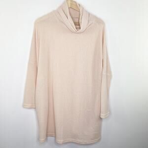 Cream Pink Long Sleeve Funnel Neck Pullover Tunic Shirt Women's Size Small S